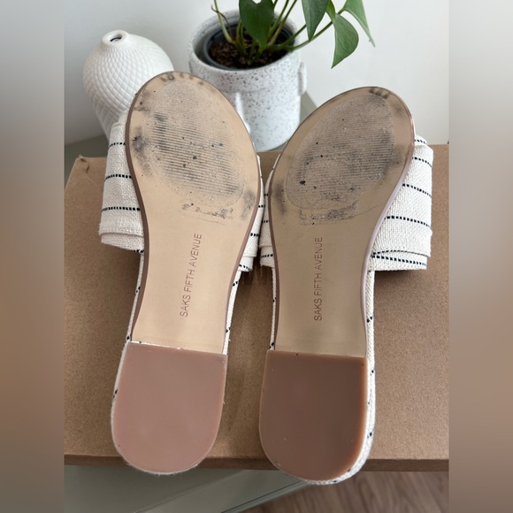 Saks Fifth Ave summer slides, bow w/tassel detail size 6.5 fabric gently used - Picture 3 of 3